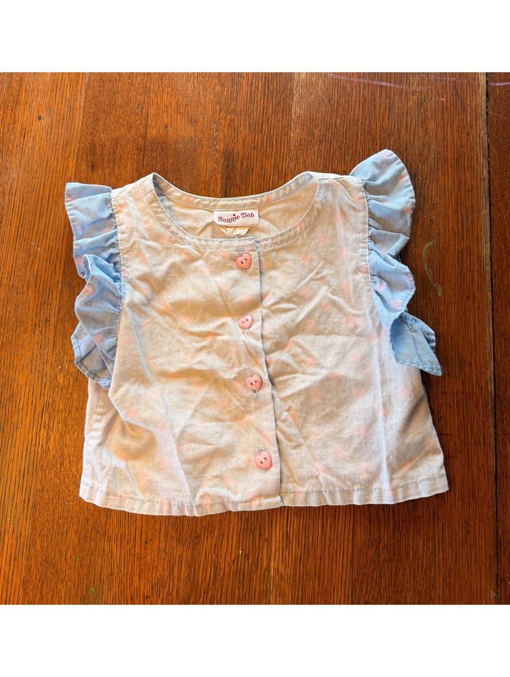 Vintage Bonnie Deb Baby Blue Button-Up Top with Ruffled Sleeves